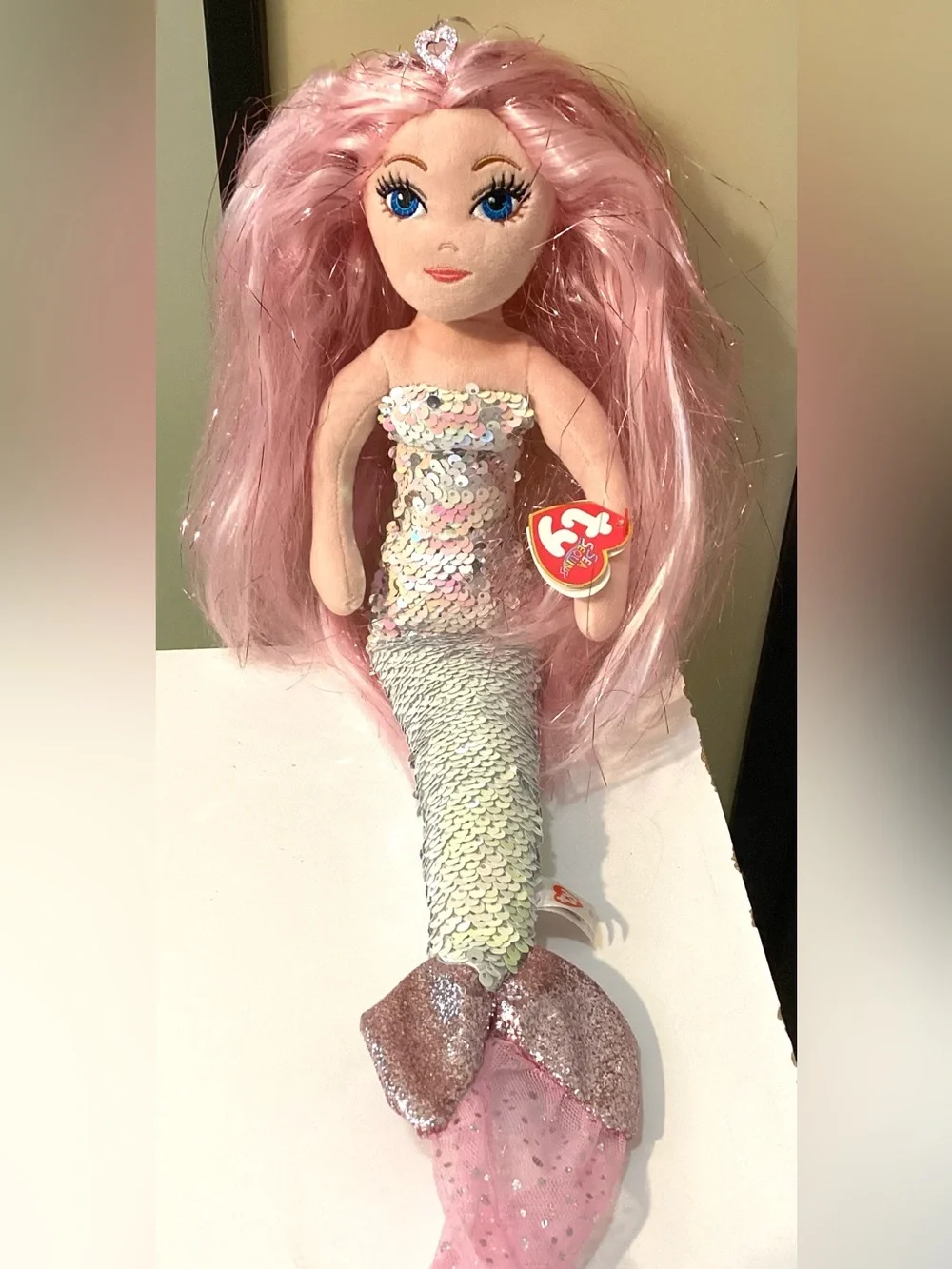 New Ty sparkling pink hair mermaid doll Cora 20”